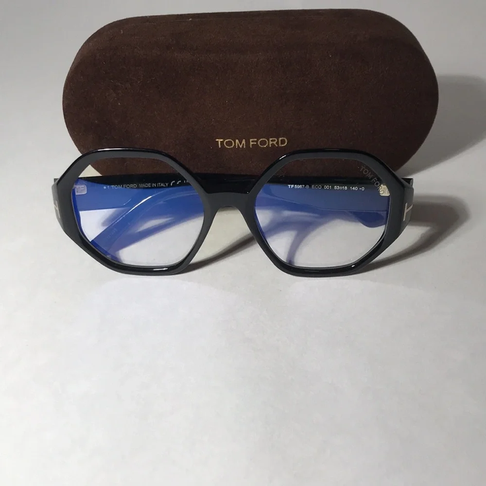 New Authentic Tom Ford TF5967-B ECO Women's Black Geometric Frame Glasses